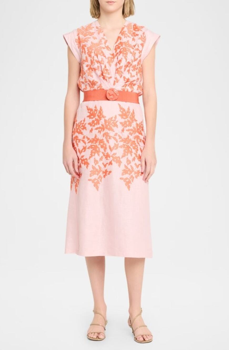 NWT Silvia Tcherassi Pink Orange Embroidered Olive Midi Dress Womens Small